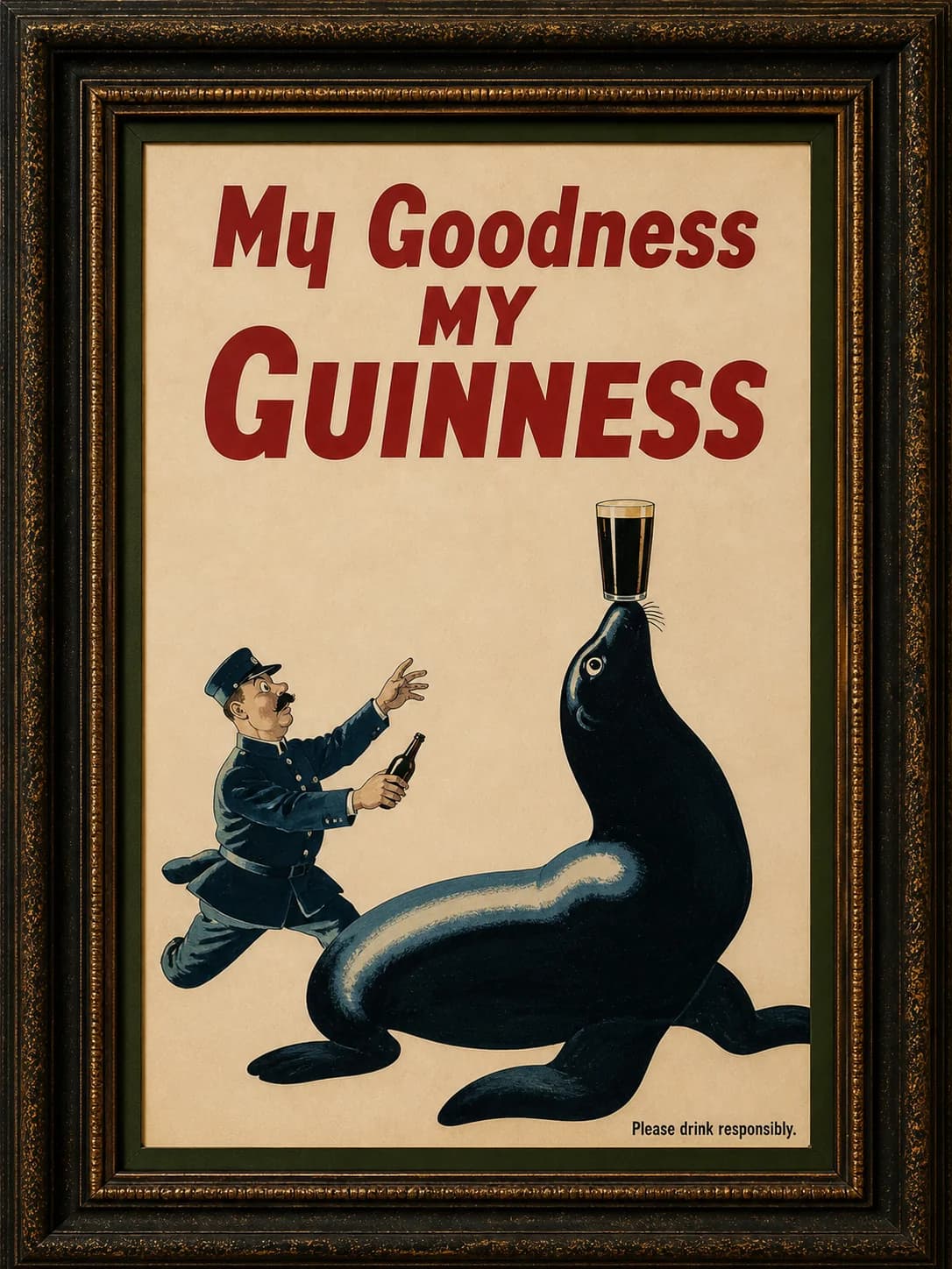Vintage Guinness spjald með sel
